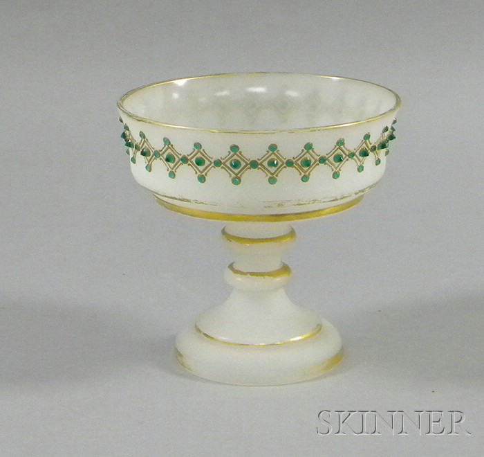 Appraisal: Jeweled Clambroth Opaline Footed Dish with gilt edge work ht