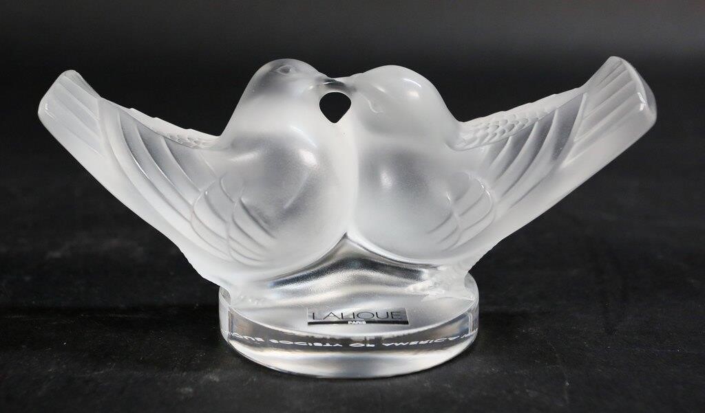 Appraisal: Lalique Love Birds with Lalique Paris paper label and etched