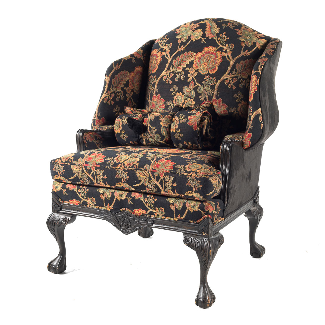 Appraisal: Chippendale style upholstered bergere a oreille th century upholstered back