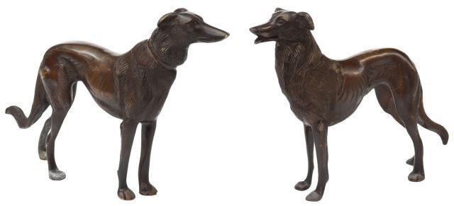 Appraisal: pair Patinated bronze sculptures Standing Greyhounds approx h w d