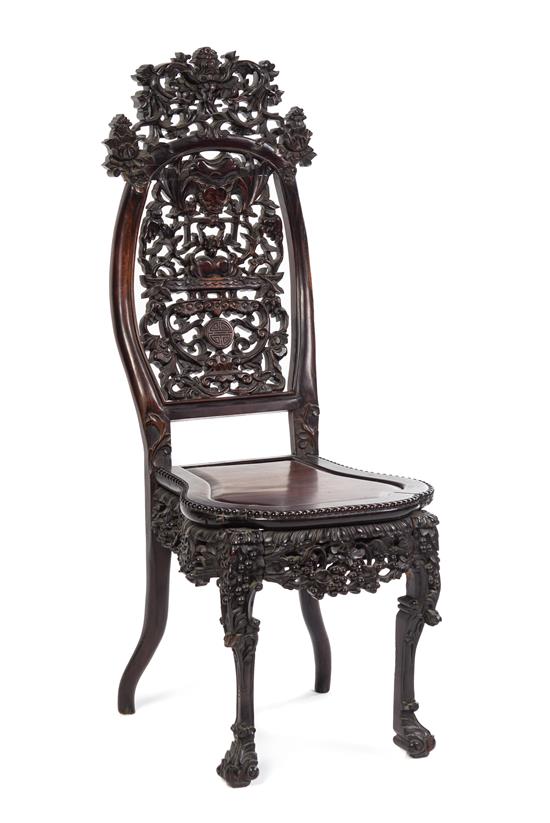 Appraisal: Sale Lot A Chinese Carved Hardwood Chair th century the