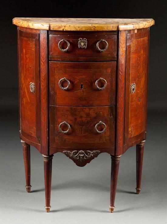 Appraisal: Louis XVI style inlaid walnut breche d'alep marble-top demilune commode