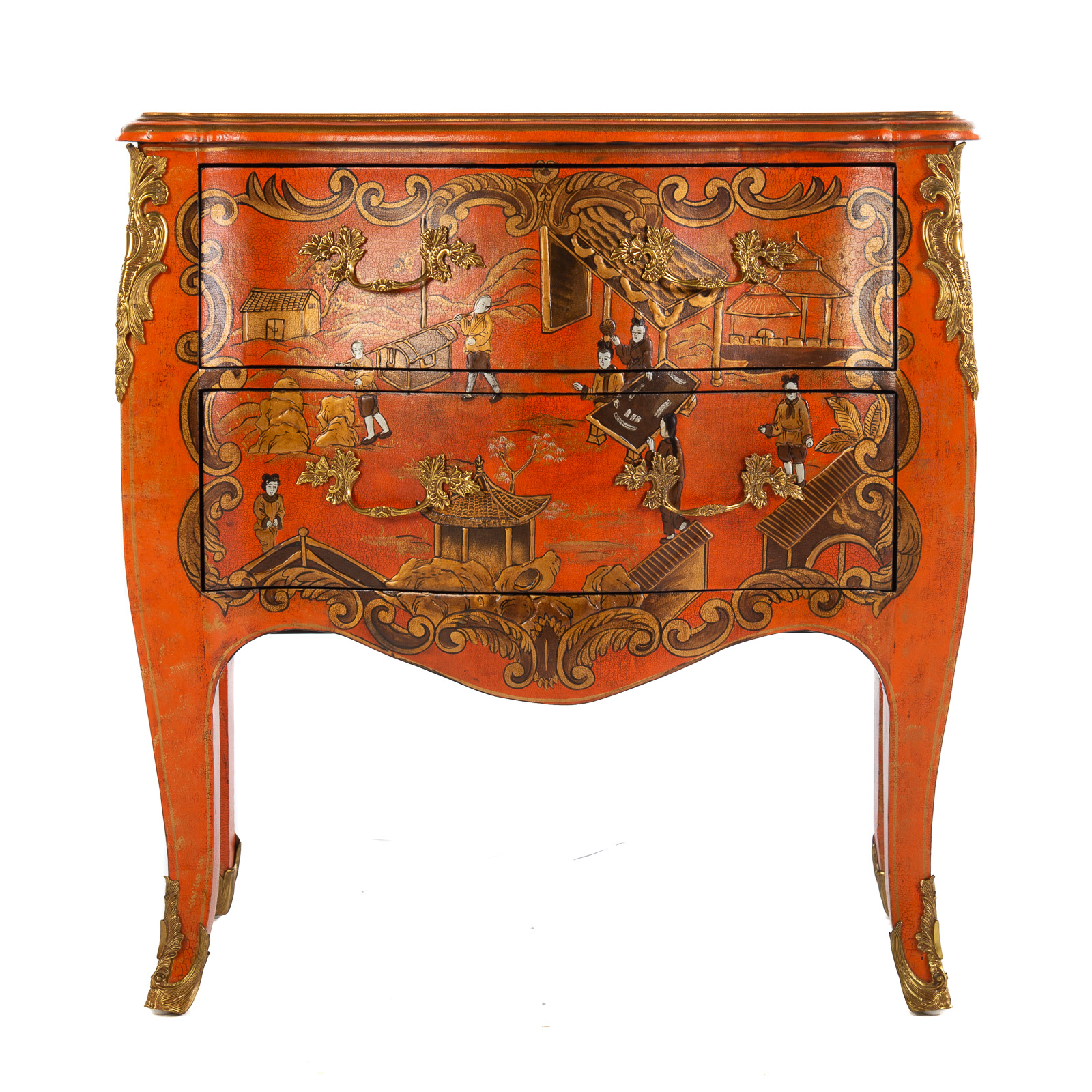 Appraisal: MAITLAND-SMITH LOUIS XV STYLE JAPANNED COMMODE Shaped top two drawer