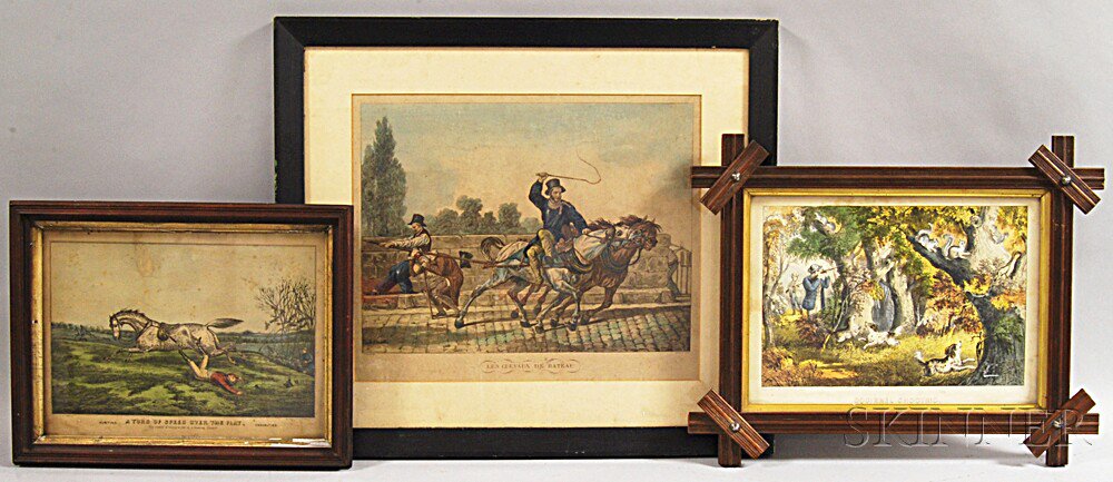 Appraisal: Three Framed Hand-colored Engravings two Currier Ives A Turn of