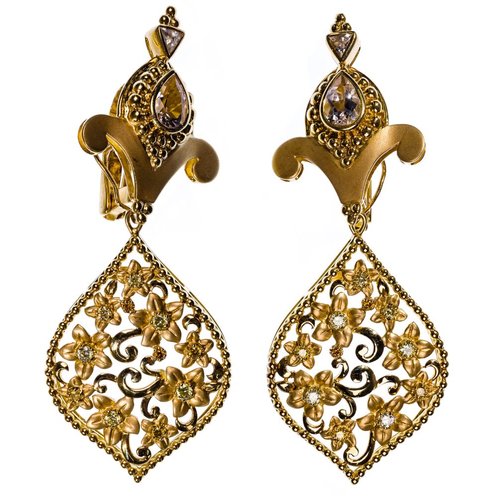 Appraisal: PAULA CREVOSHAY K YELLOW GOLD AND GEMSTONE CLIP-ON EARRING SETPair