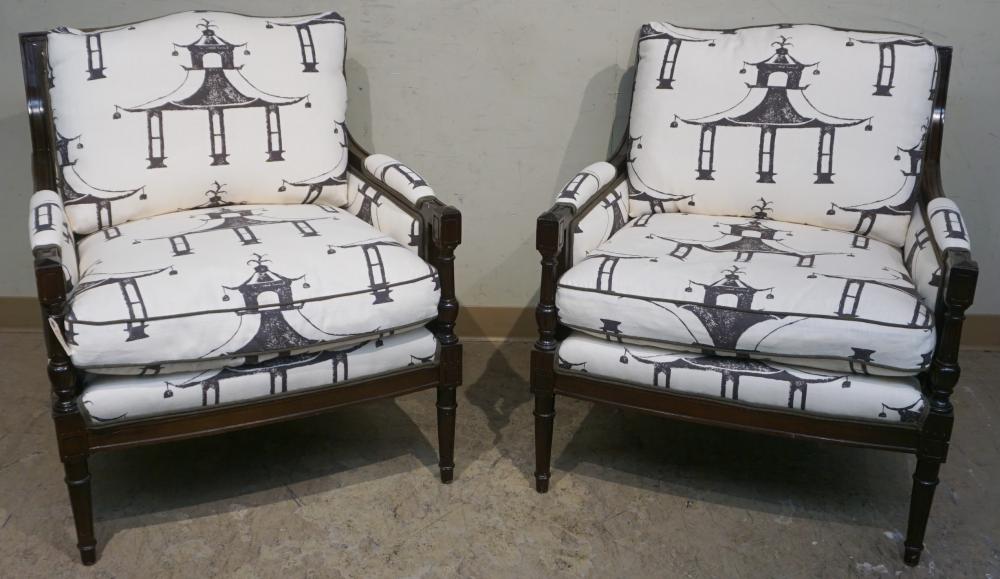 Appraisal: Pair of Louis XVI Style Chinoiserie Decorated Upholstered Armchairs