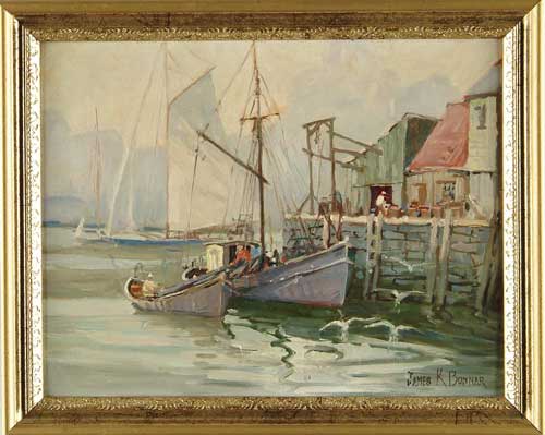 Appraisal: JAMES KING BONNAR American - HARBOR SCENE WITH BOATS AND