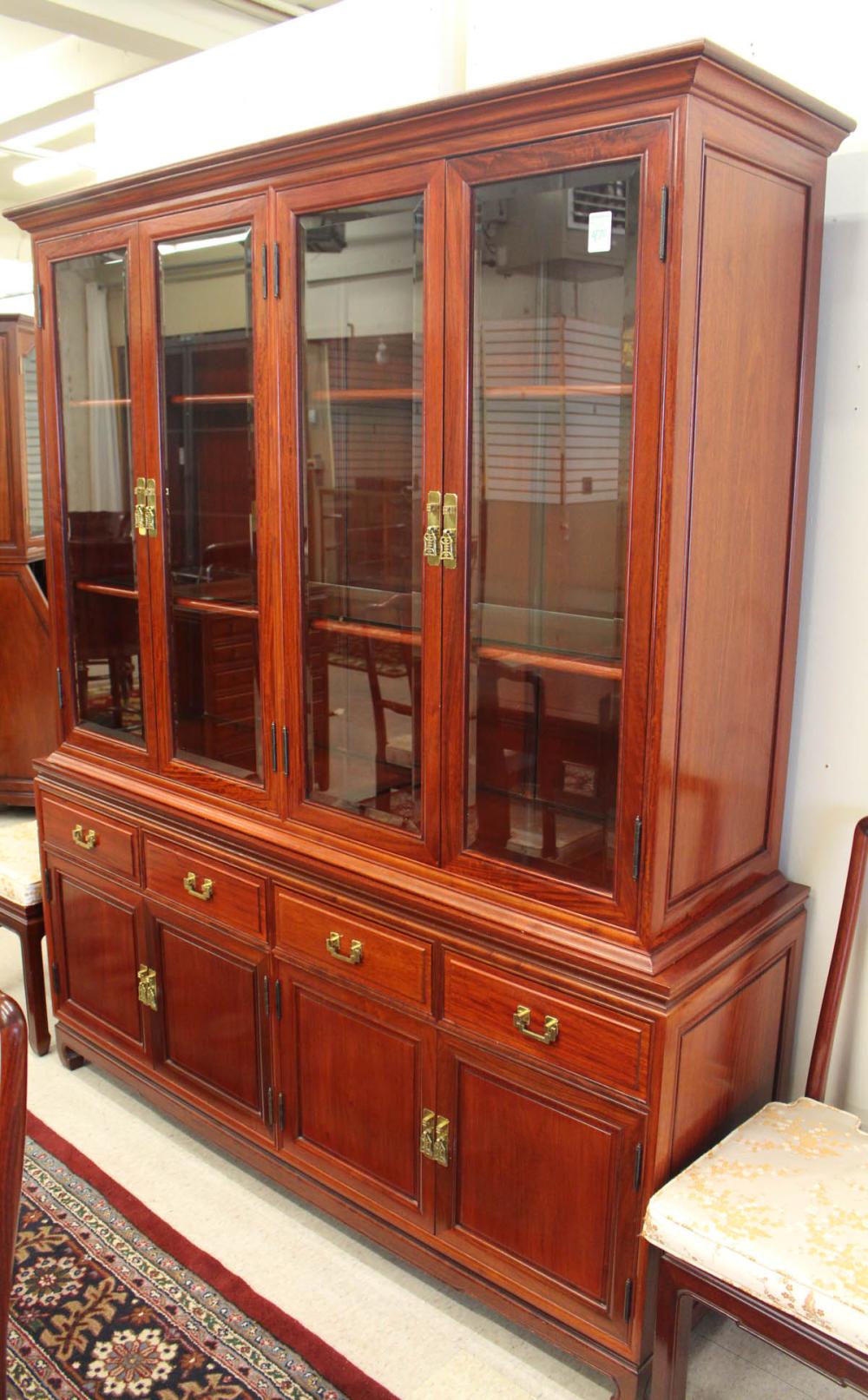 Appraisal: ROSEWOOD CHINA CABINET ON BUFFET Chinese late th century H