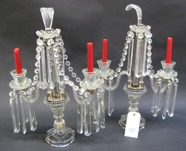 Appraisal: PAIR TWO-LIGHT CANDELABRA having clear crystal draped beads and hanging