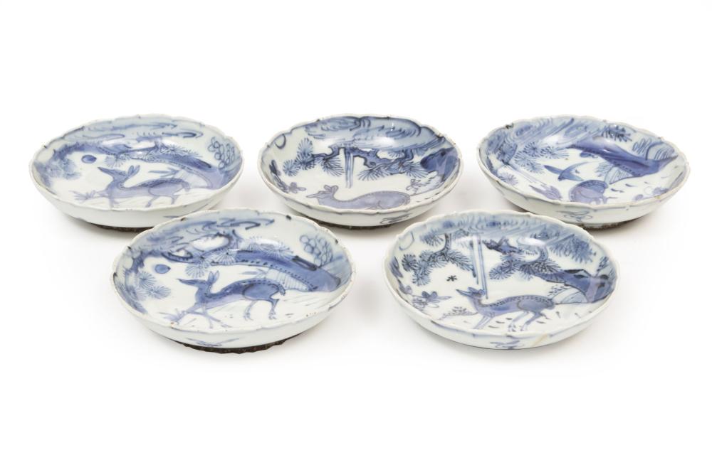 Appraisal: Five Chinese Export Blue and White 'Kraak' Porcelain Dishes th