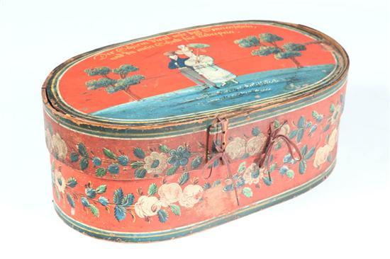 Appraisal: BRIDE'S BOX American ca bentwood Oval box with laced seams