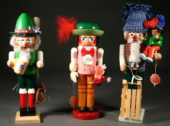 Appraisal: Three Steinbach nutcrackers - Bavarian Casanova Grandpa Germany Carved wood