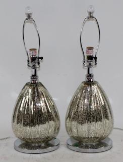 Appraisal: Pair of modern mercury glass lamps Pair of modern mercury