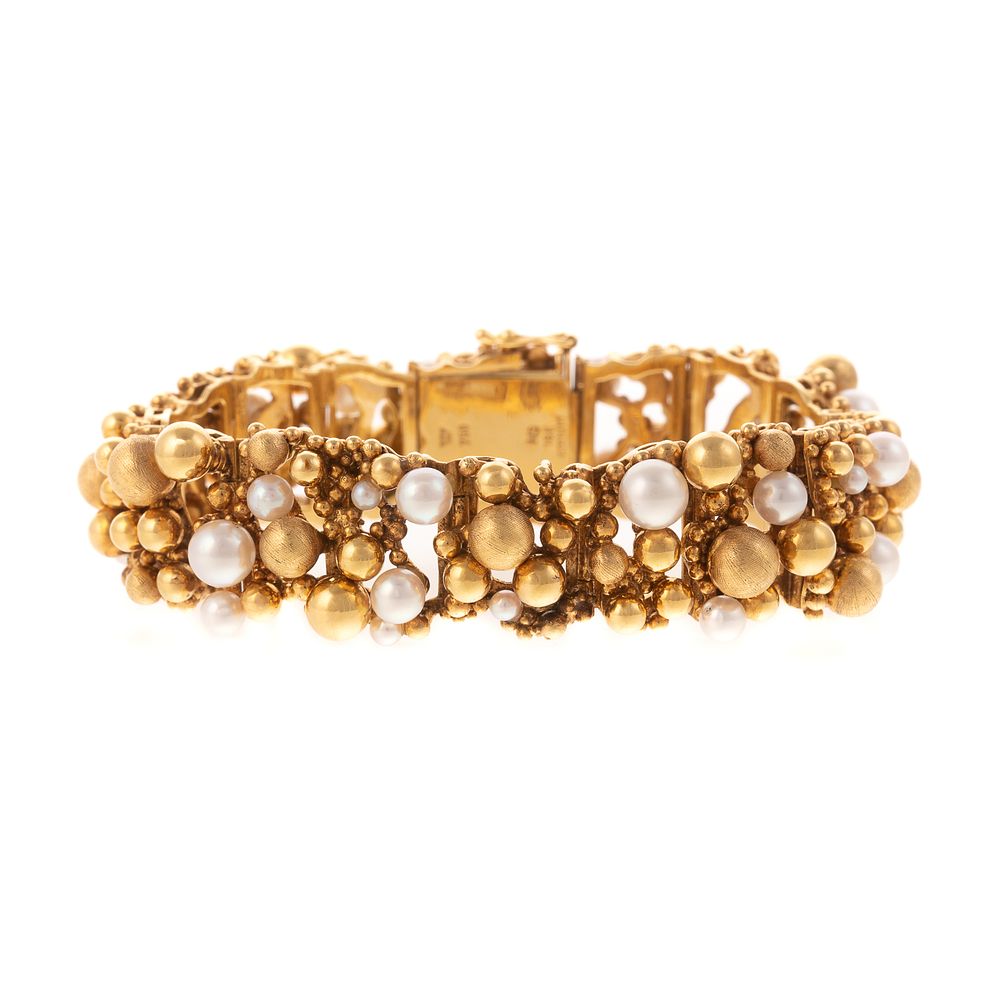 Appraisal: An K Yellow Gold Bubble Bracelet with Pearls K yellow