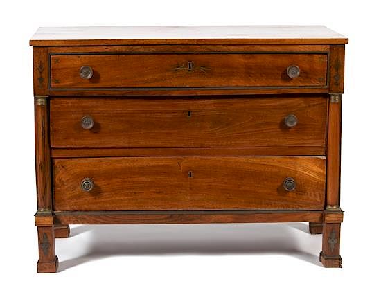 Appraisal: A Pair of French Empire Style Walnut Three Drawer Chests