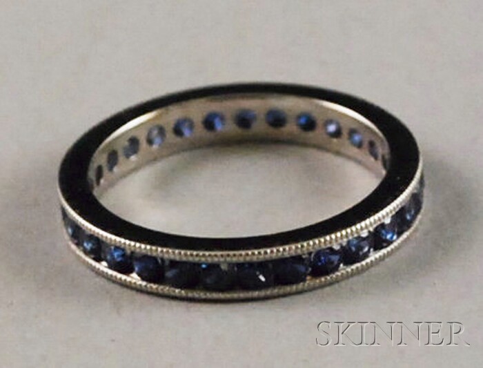 Appraisal: Platinum and Sapphire Eternity Band channel-set with sapphires size