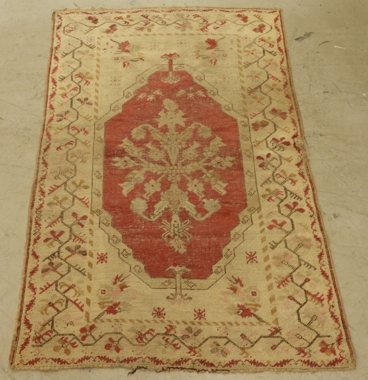 Appraisal: C ORIENTAL PERSIAN WOOL RASPBERRY CARPET RUG Persia C Floral