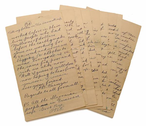 Appraisal: SAN FRANCISCO EARTHQUAKE PHENOMENAL LETTER DESCRIBING QUAKE AND FIRE Autograph