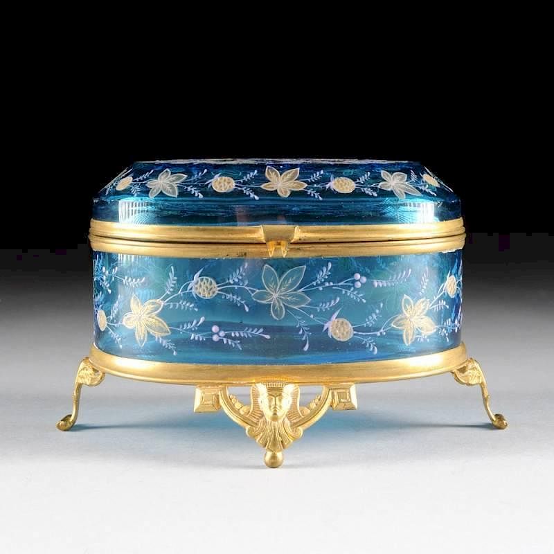 Appraisal: A FRENCH LIGHT BLUE PERFUME CASKET WITH SILVERED GILT AND