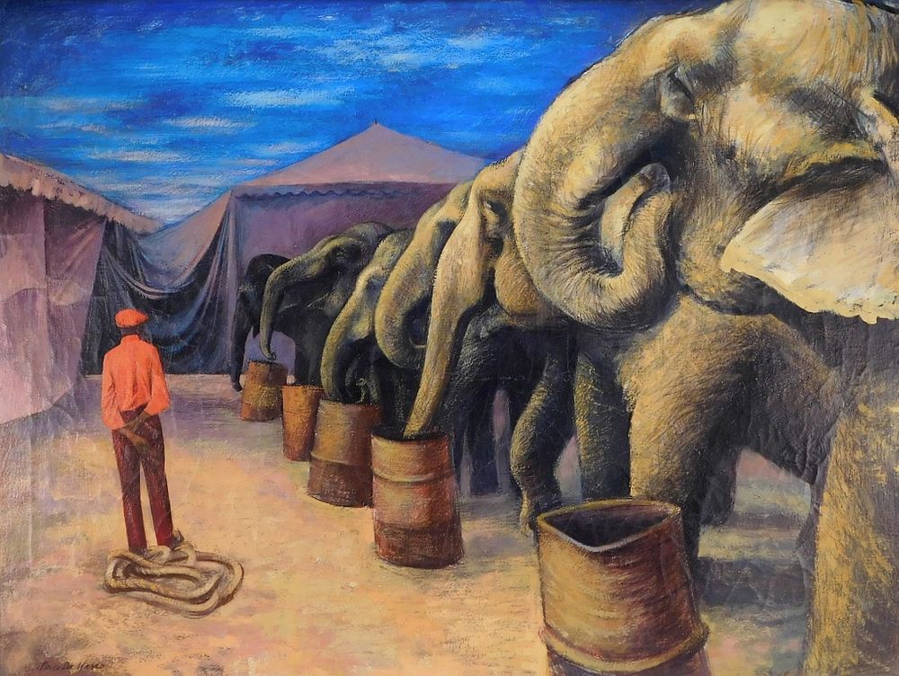 Appraisal: Marco De Marco Circus Elephant O C Painting United States