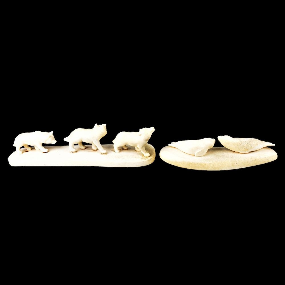 Appraisal: Two Inuit Walrus Ivory Carvings Grouping of Two Inuit Walrus