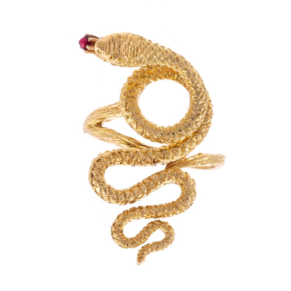 Appraisal: A Marvelous K Greek Snake Ring with Ruby K yellow