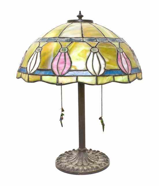 Appraisal: An American Leaded Glass Table Lamp having a domed shade