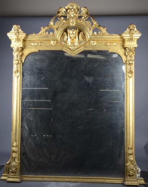 Appraisal: Large Antique Gilded Mirror This large over the mantle mirror