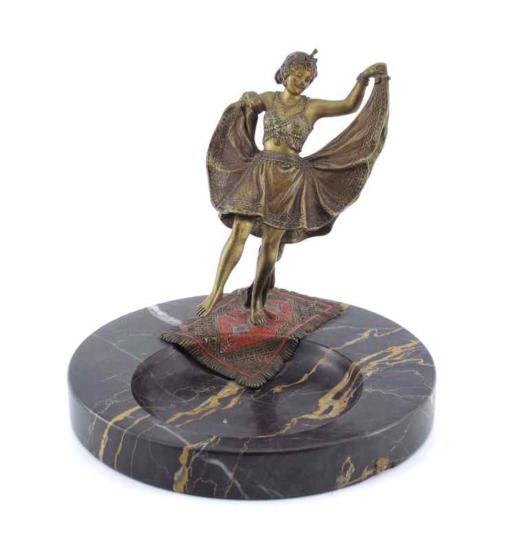 Appraisal: BERGMAN AUSTRIAN BRONZE ORIENTALIST NAUGHTY FIGURAL TRINKET TRAY Signed Namgreb