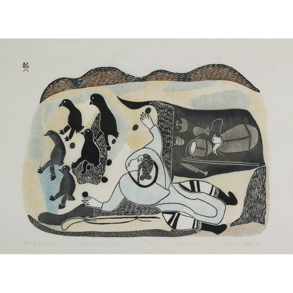 Appraisal: PITSEOLAK ASHOONA - E - Cape Dorset STONING SPRING GEESE