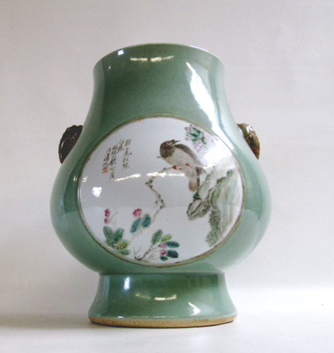 Appraisal: CHINESE HU-SHAPED PORCELAIN VASE featuring front and back circular floral