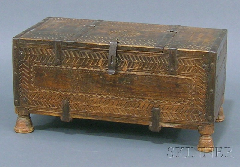 Appraisal: Continental Carved Walnut Table-top Box th century rectangular form with