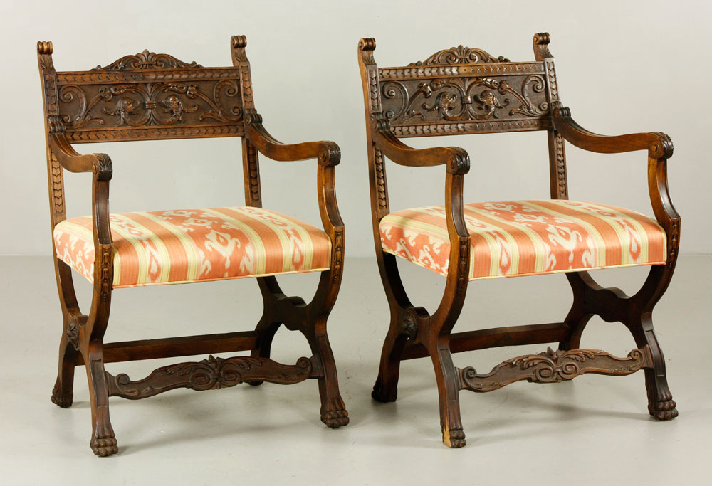 Appraisal: - Pr Jacobean Style Armchairs Pair of Jacobean style armchairs