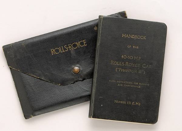 Appraisal: A Hp Rolls Royce Phantom II handbook printed black covers