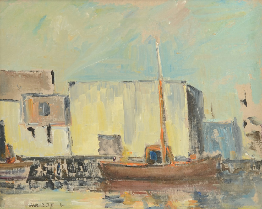 Appraisal: TALBOT Fritz Bradley American - Modernist Dockside Scene Oil Board