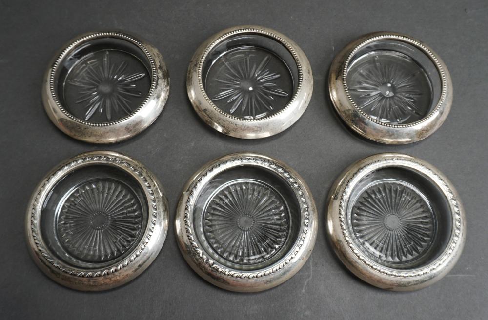 Appraisal: Three Sterling Silver and Three Silverplate Rimmed Glass Coasters