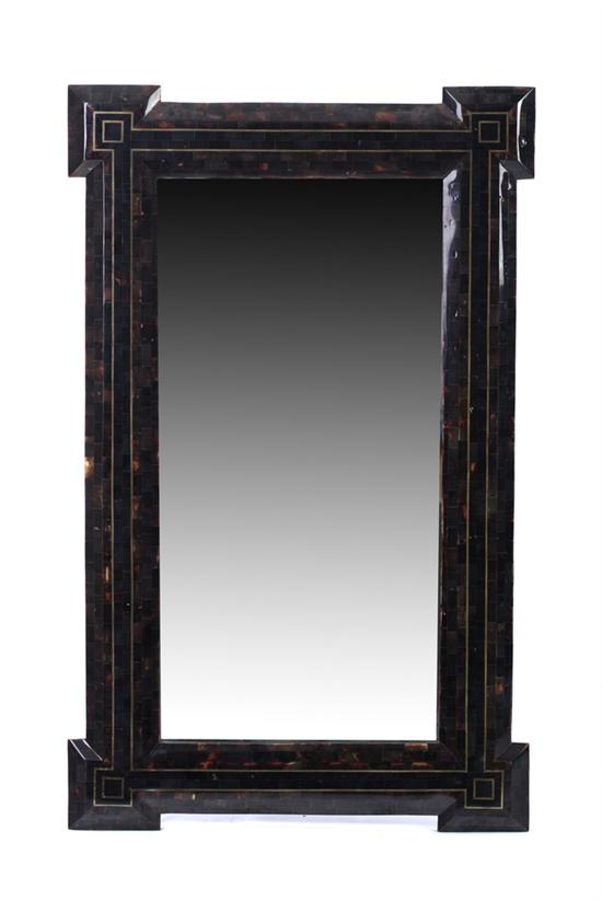 Appraisal: GEORGIAN STYLE TORTOISE AND BRASS INLAID HANGING WALL MIRROR th