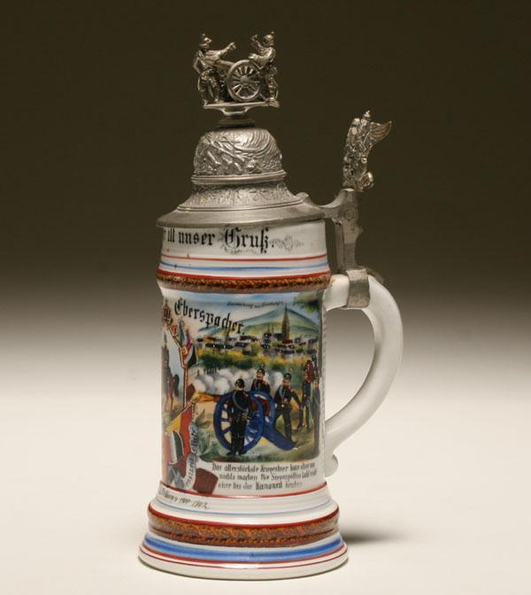 Appraisal: German drinking vessel regimental artillery stein pewter eagle thumb lift