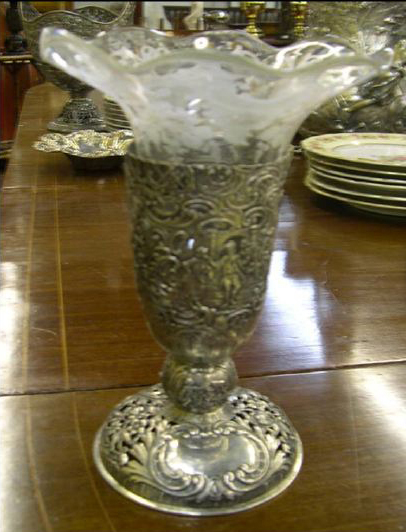 Appraisal: Continental Silver and Glass Vase first quarter th century probably