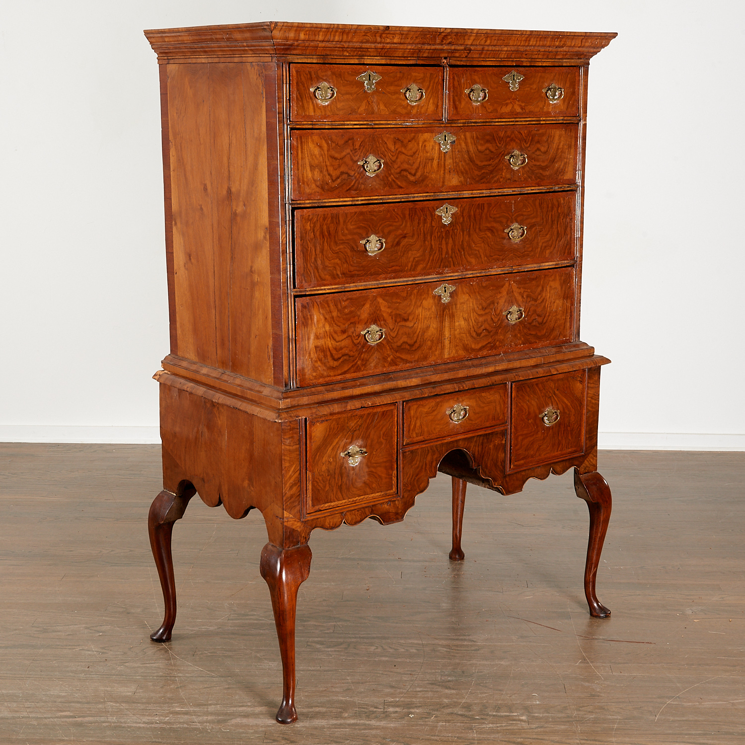 Appraisal: GEORGE II WALNUT FLAT TOP HIGHBOY th c England in