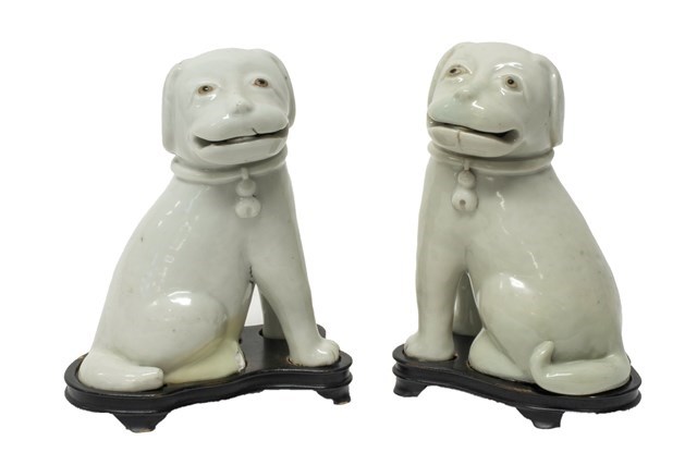 Appraisal: A pair of Chinese white-glazed porcelain hounds late th th