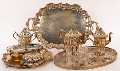 Appraisal: A large quantity of silver plate including salver trays and