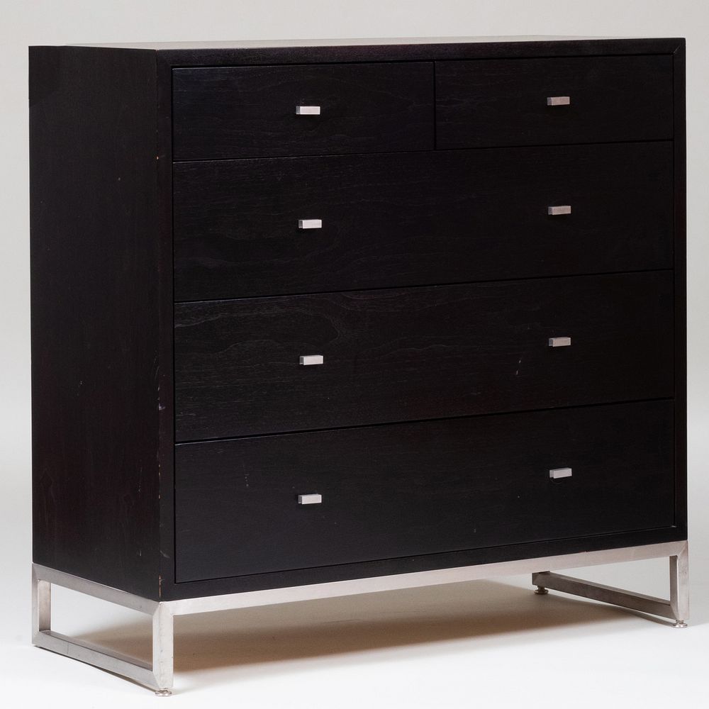 Appraisal: Modern Ebonized and Metal Chest of Drawers x x in