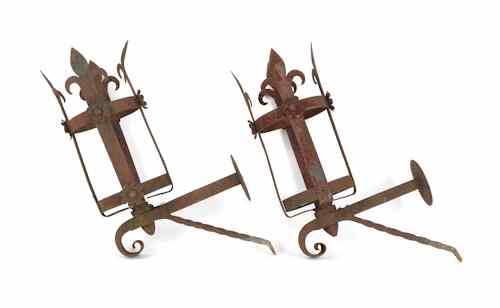 Appraisal: Pair of wrought iron wall mounted torchieres h