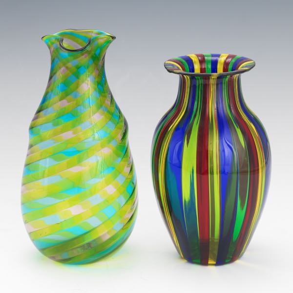 Appraisal: TWO MURANO ART GLASS VASES x x Colorful Murano glass