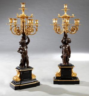 Appraisal: Exceptional Pair of Gilt and Patinated Bronze and Marble Six