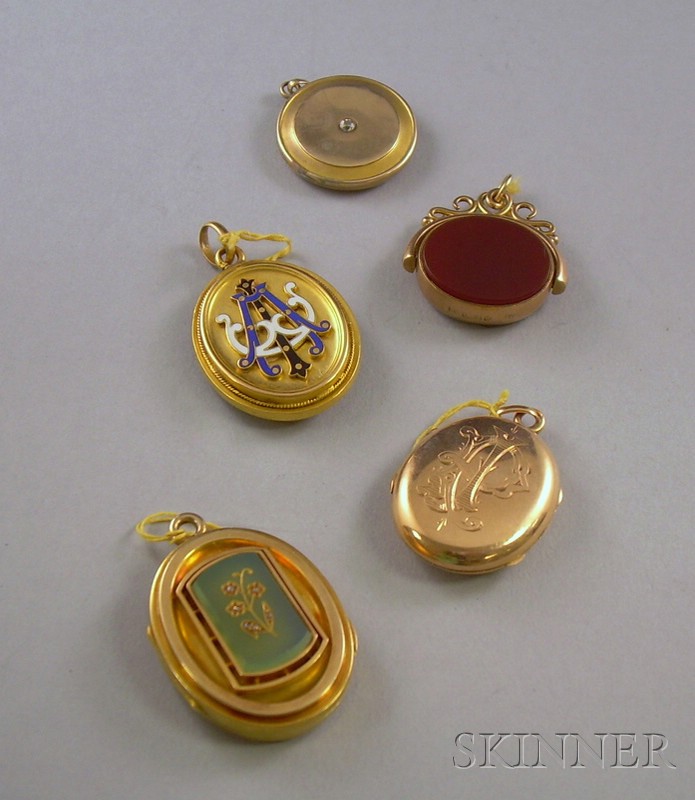 Appraisal: Group of Five Antique Lockets including two in kt gold