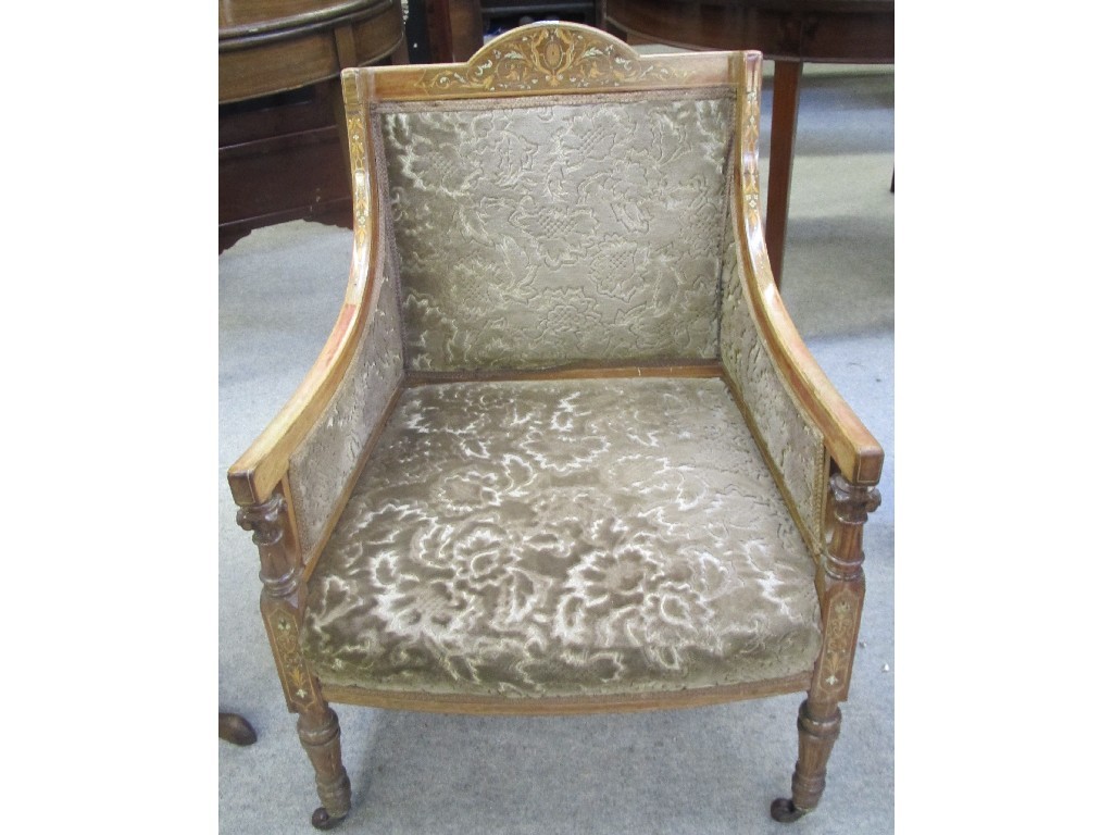 Appraisal: Late Victorian rosewood inlaid parlour armchair