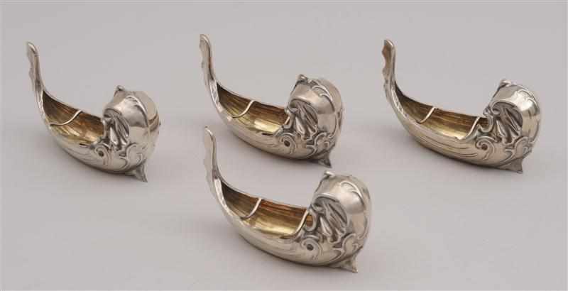 Appraisal: SET OF FOUR EDWARDIAN SILVER VIKING SHIP-FORM SALTS Maker's mark