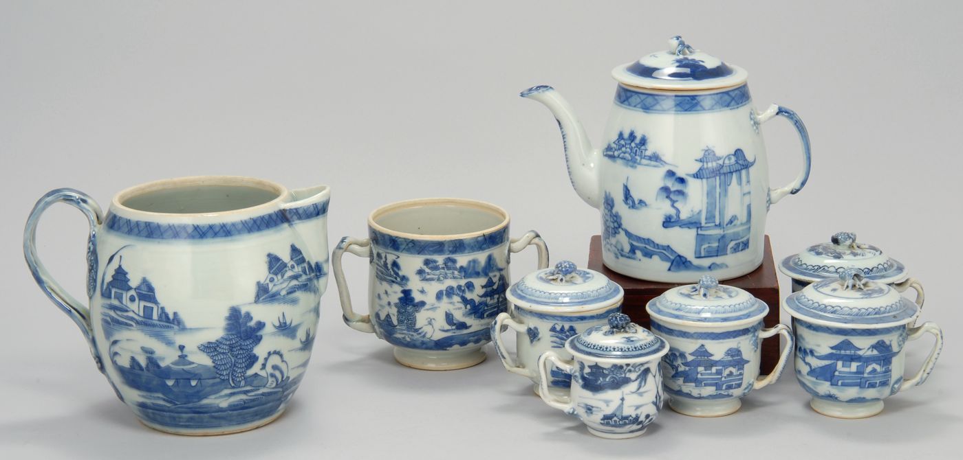 Appraisal: EIGHT PIECES OF BLUE AND WHITE CANTON PORCELAIN Four covered